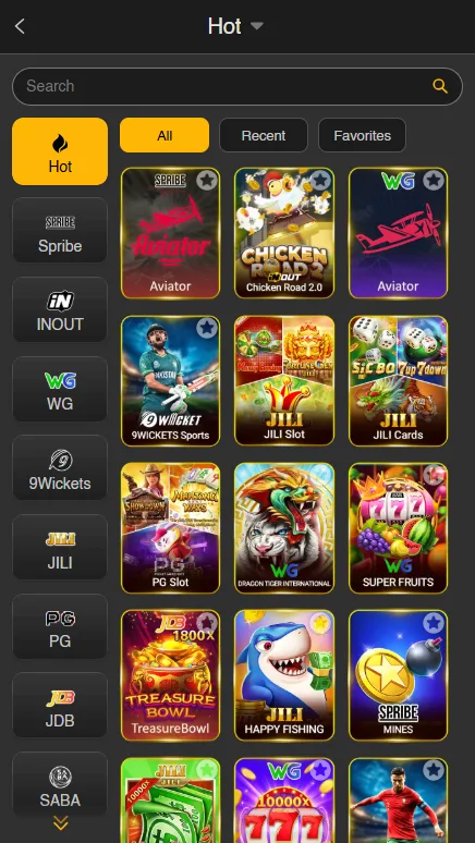 Grid display of popular mini-games available on 188.pkr including Aviator, Spribe Mines, and Jili Happy Fishing.