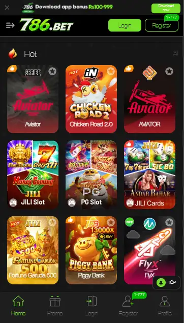 786BET Game Home Screen Interface with EasyPaisa JazzCash and Loss Subsidy Feature
