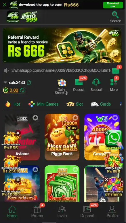 Jeeto999 Game Welcome banner showcasing the main highlights of the homepage with a clean and professional layout.