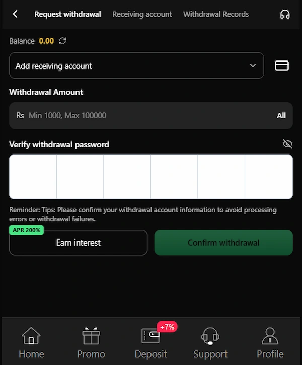 TD 1947 Game withdrawal panel showing easypaisa and jazzcash payout options for Android users